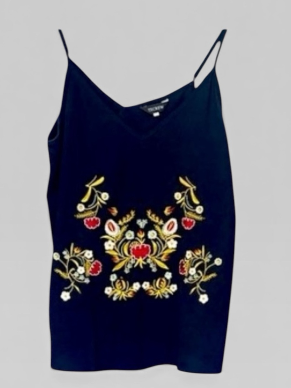 Embroidered Black Cami Tank Top Floral Boho - Picture 5 of 5